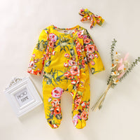 Floral Footed Romper with Headband Set 9M-18M