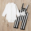 White Romper With Striped Dungarees 2PCS Set 12M-24M