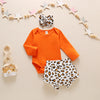 Solid Romper and Leopard Shorts Outfit with Headband 3PCS Set