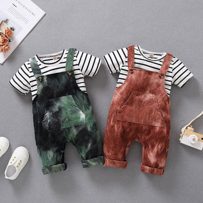 Striped Tee-shirt And Velvet Dungarees Set 12M-24M