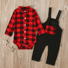 Checked Long Sleeve Romper With Dungarees 2PCS Set 12M-24M
