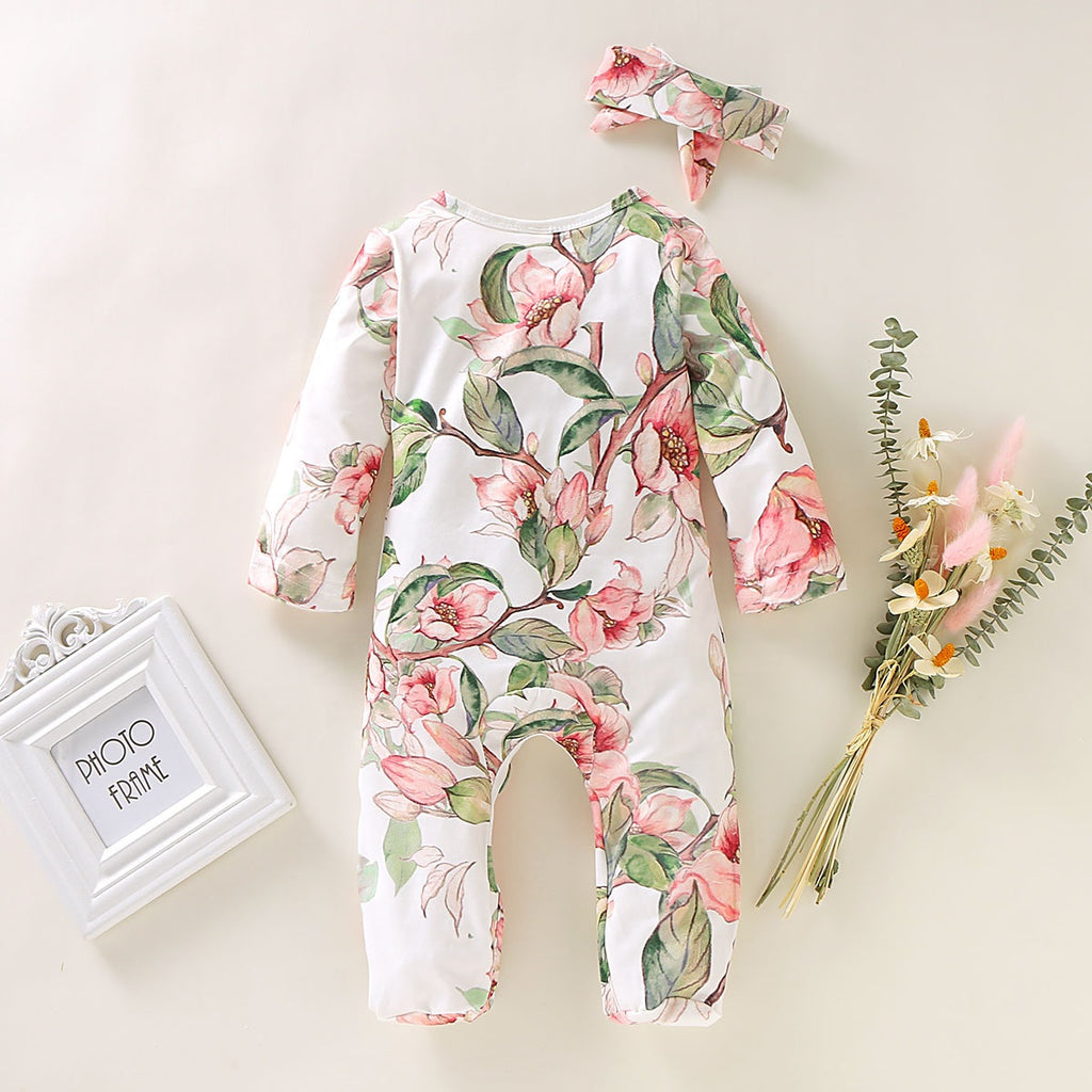 Floral Footed Romper with Headband Set 9M-18M